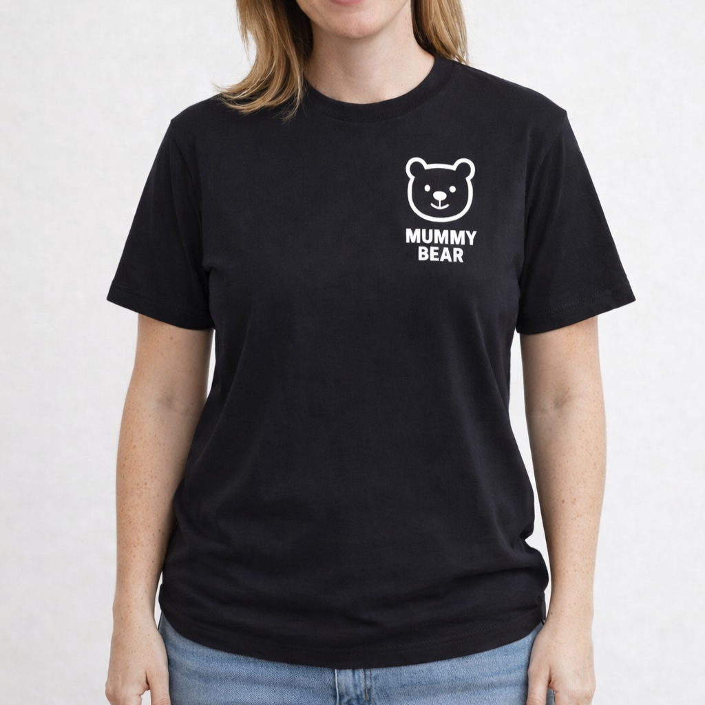 Mummy bear black t-shirt family matching outfit, mum and baby matching clothes