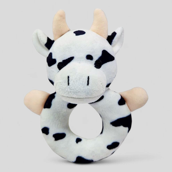 Monochrome plush cow baby rattle sensory toy