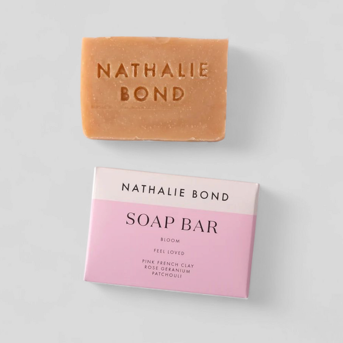 Bloom soap bar – organic handmade floral soap with French pink clay, rose geranium and patchouli