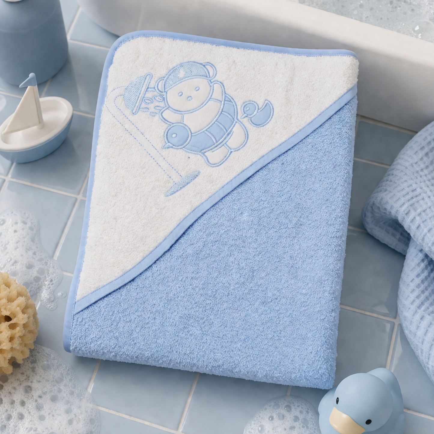 Blue bear hooded baby towel soft newborn bath towel baby gift