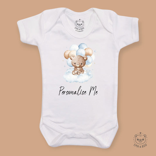 Personalised Baby Bodysuits - Blue Bear on a Cloud