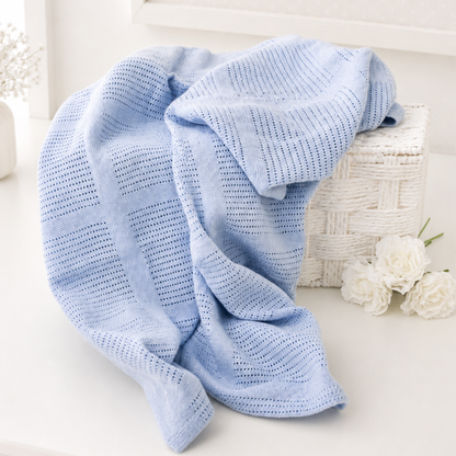 blue cellular baby blanket breathable cotton newborn blanket soft baby boy blanket uk