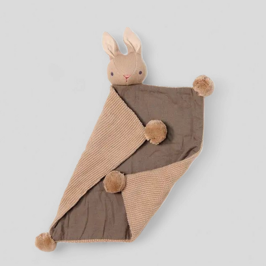 Taupe bunny baby comforter – organic security blanket by ThreadBear Design, keepsake gift for newborns