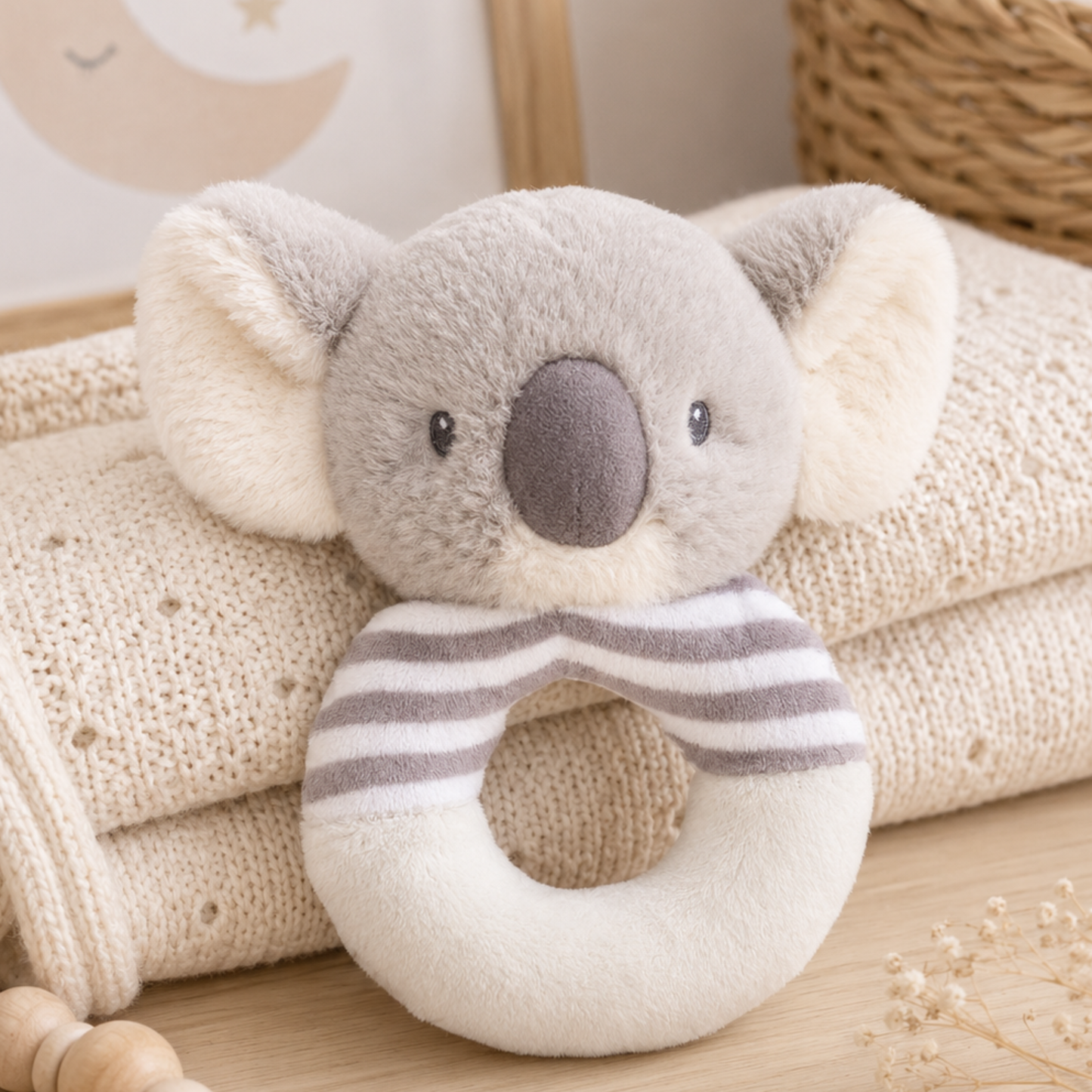 Keeleco Cozy Koala baby ring rattle made from 100% recycled materials by Keel Toys.