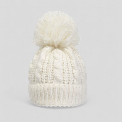 Cream Baby Soft Cable Knit Hat with Pom Pom - Baby Unisex Gifts