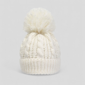Cream Baby Soft Cable Knit Hat with Pom Pom - Baby Unisex Gifts