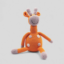 Load image into Gallery viewer, Crocheted organic toy giraffe, gift for a newborn
