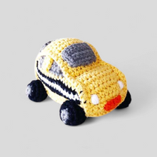 Load image into Gallery viewer, Crocheted taxi car, baby toy rattle
