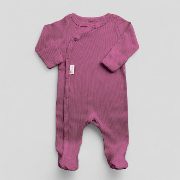 Deco rose ribbed cotton baby sleepsuit with full poppers