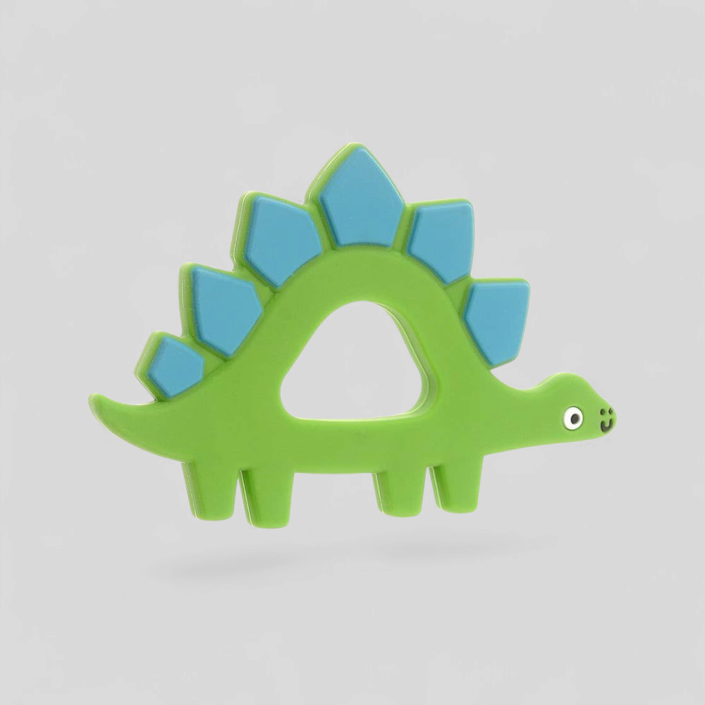 Green dinosaur-shaped silicone teether toy 
