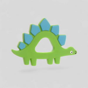 Green dinosaur-shaped silicone teether toy 
