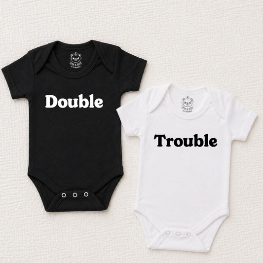 Double Trouble Twin Baby Bodysuits | Black & White  Gift Set
