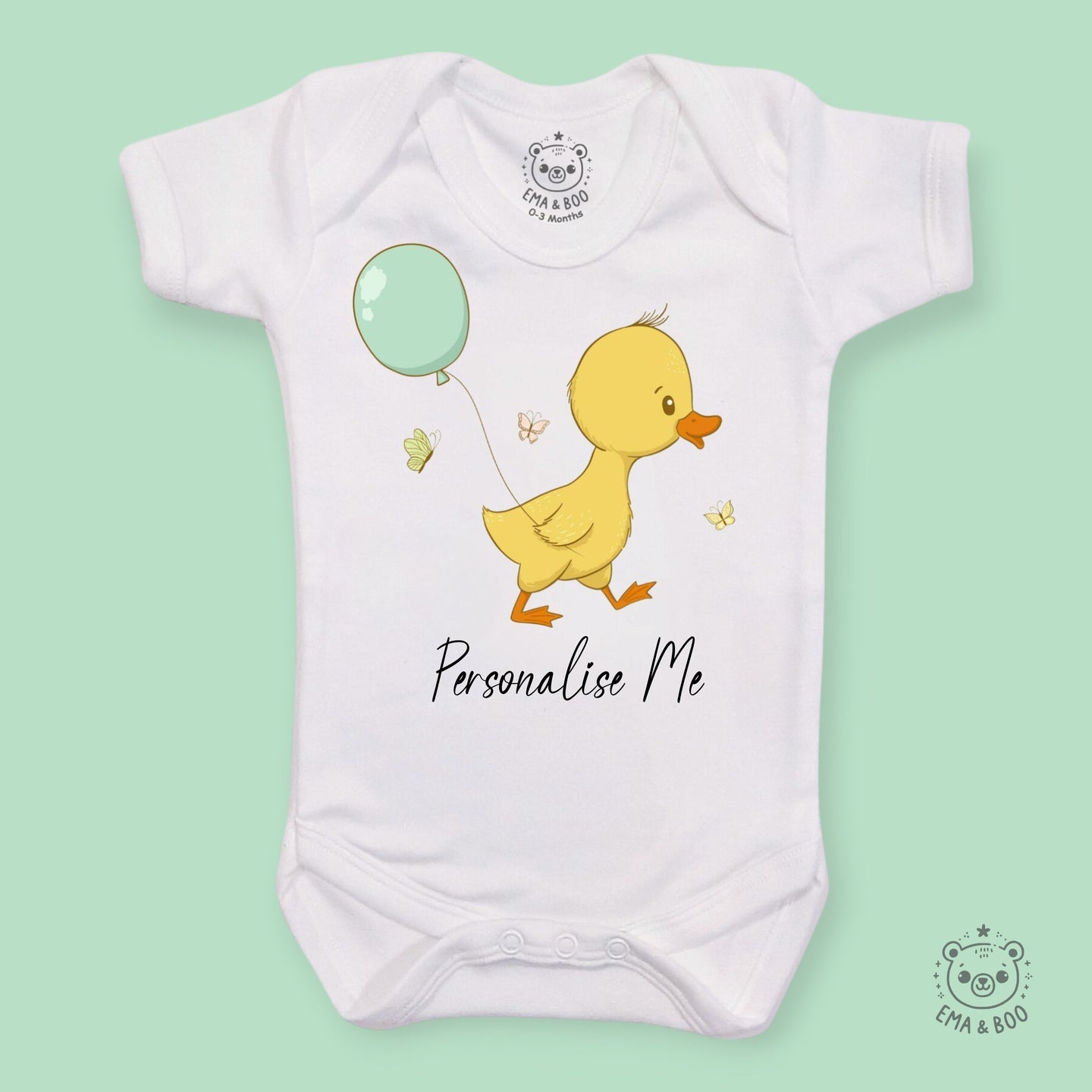 Personalised Baby Bodysuits - Duck with Balloon