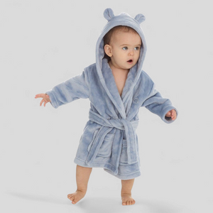 Dusky Blue Plush Baby Dressing Gown | Cosy Baby Robe