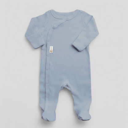 Dusky blue cotton ribbed sleepsuit for newborn boys