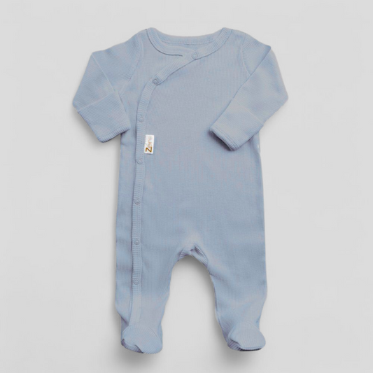 Dusky blue cotton ribbed sleepsuit for newborn boys