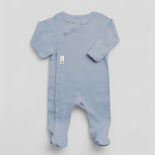 Load image into Gallery viewer, Dusky blue cotton ribbed sleepsuit for newborn boys
