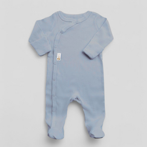 Dusky blue cotton ribbed sleepsuit for newborn boys