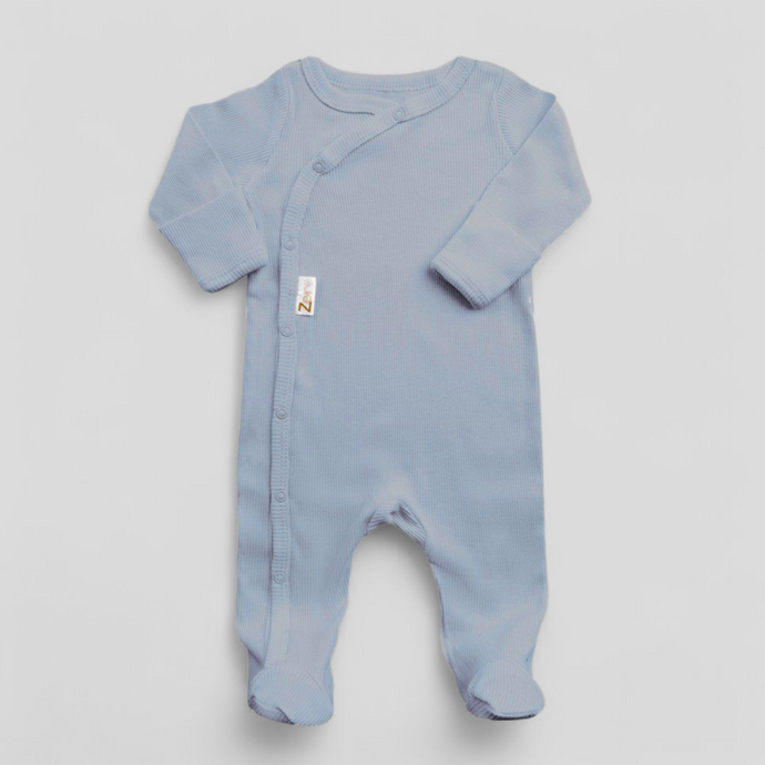 Dusky blue cotton ribbed sleepsuit for newborn boys