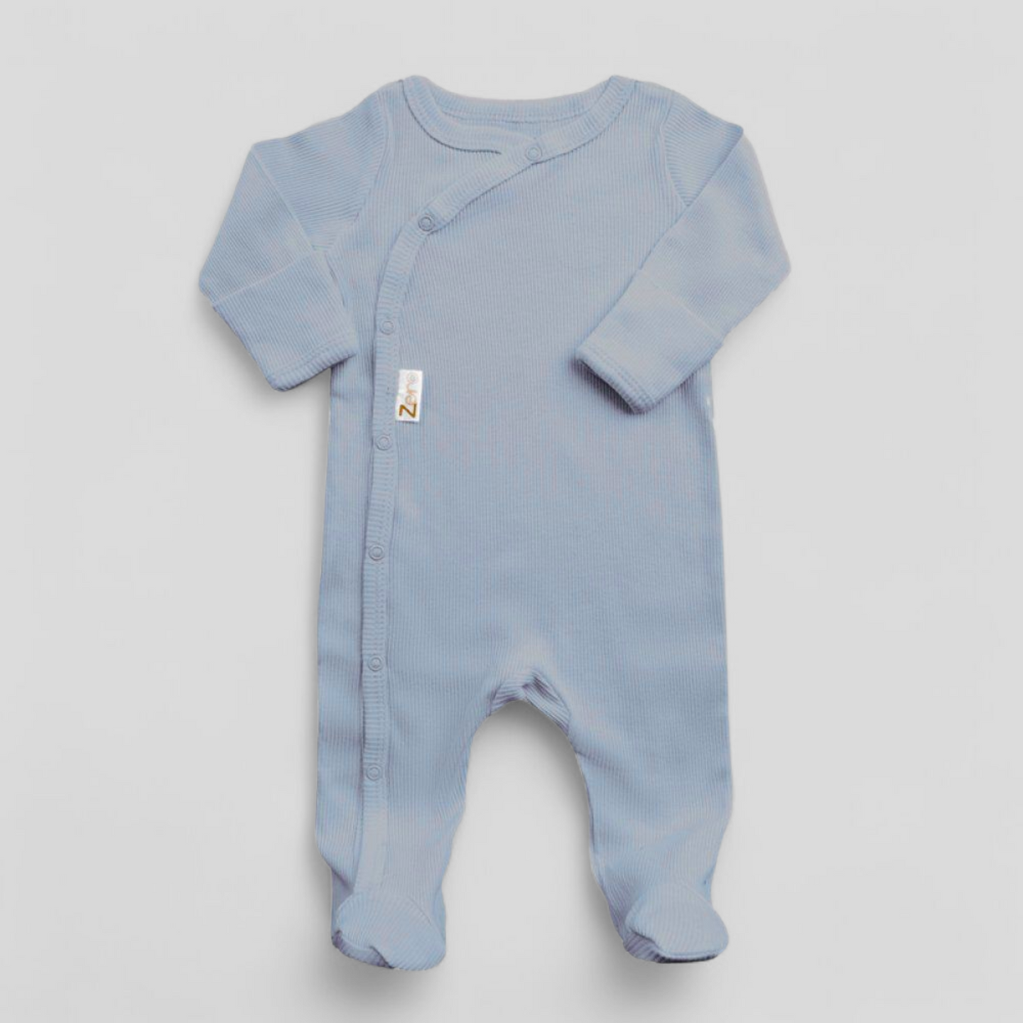 Dusky blue cotton ribbed sleepsuit for newborn boys