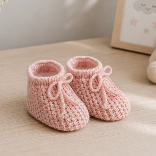 Dusky pink baby booties – soft stylish gift for newborn girls
