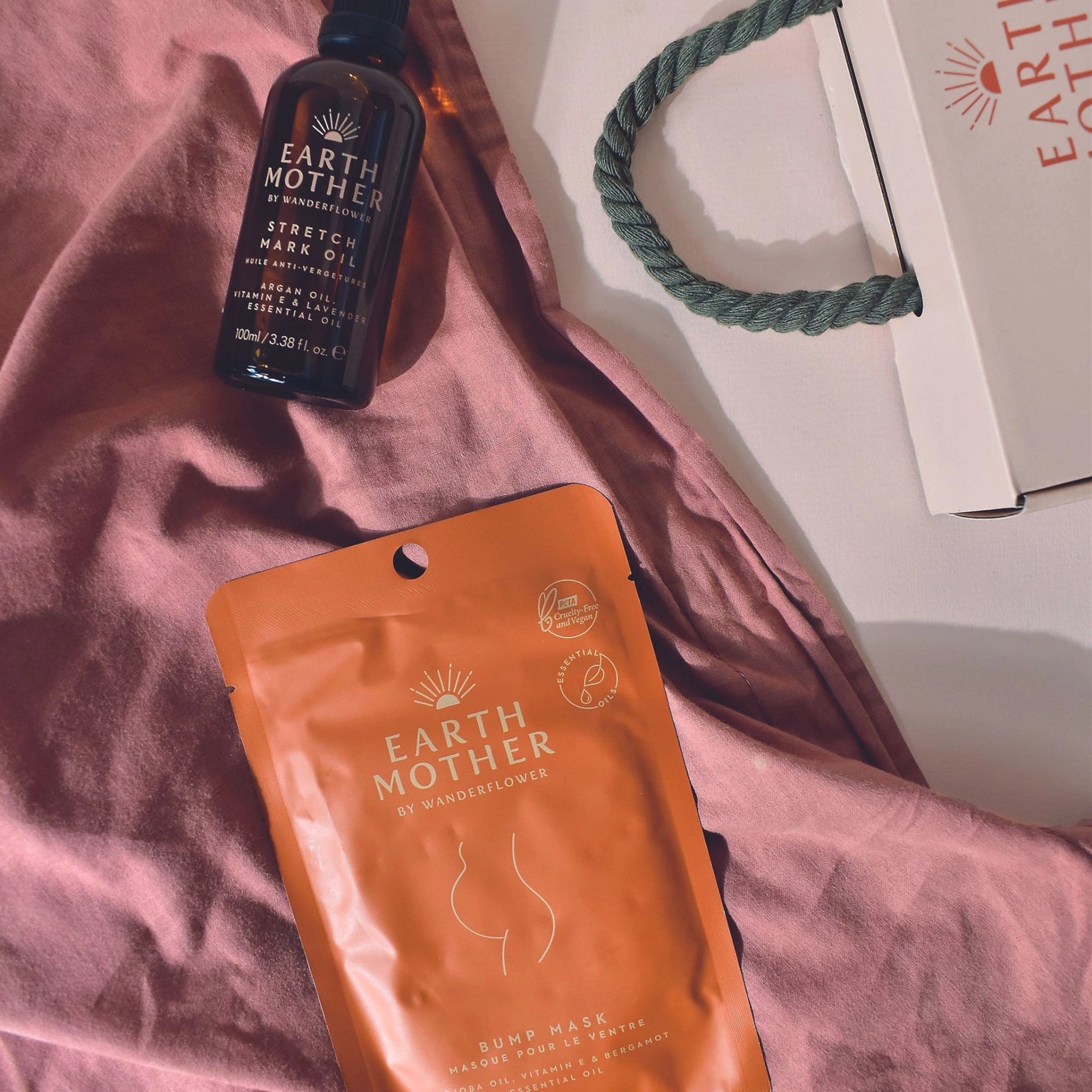 Earth Mother pregnancy essentials set with bump mask and stretch mark oil for mum-to-be pampering