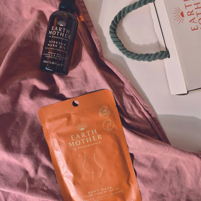 Earth Mother pregnancy essentials set with bump mask and stretch mark oil for mum-to-be pampering