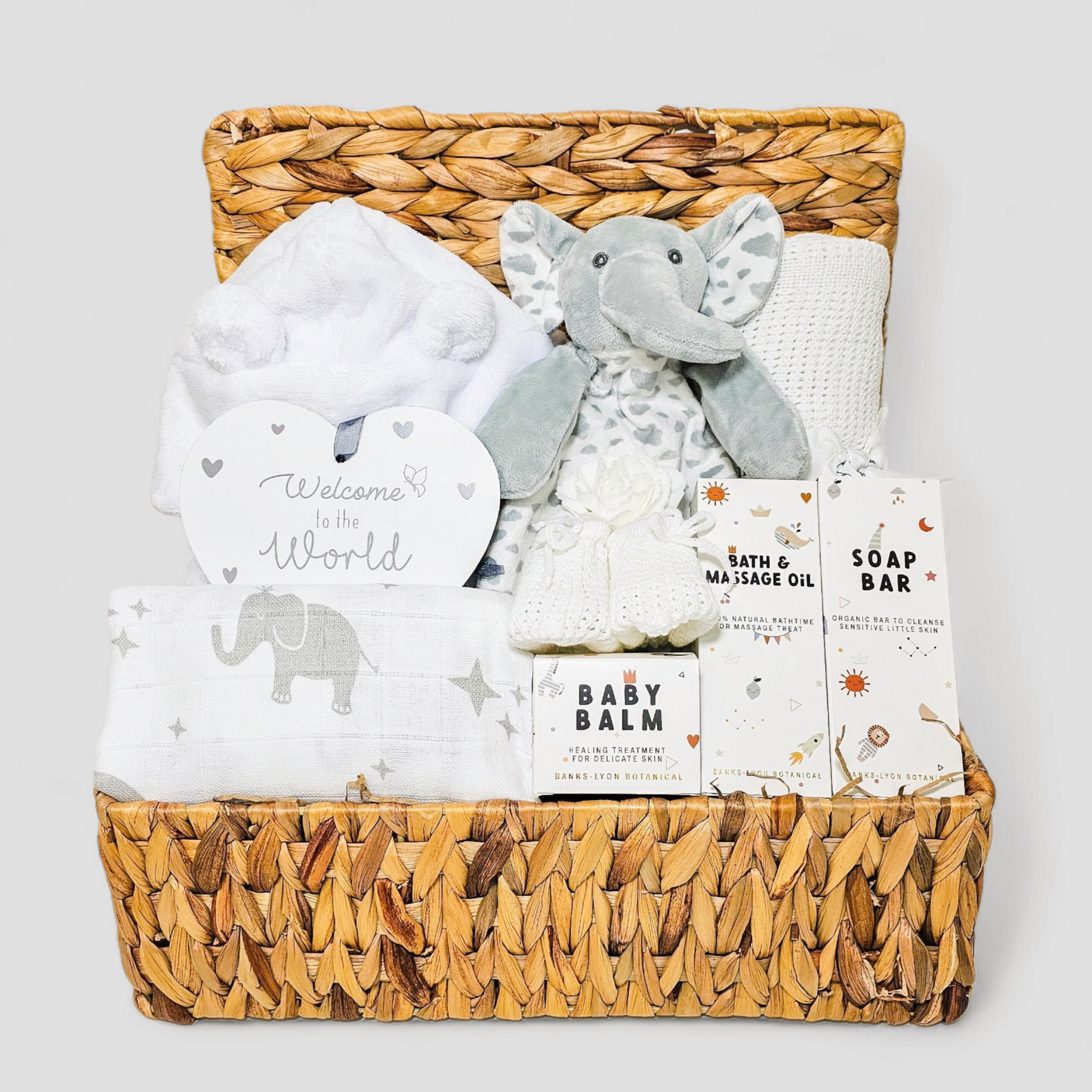 Elephant-Themed Baby Shower Hamper - Unisex Baby Gifts - Ema and Boo
