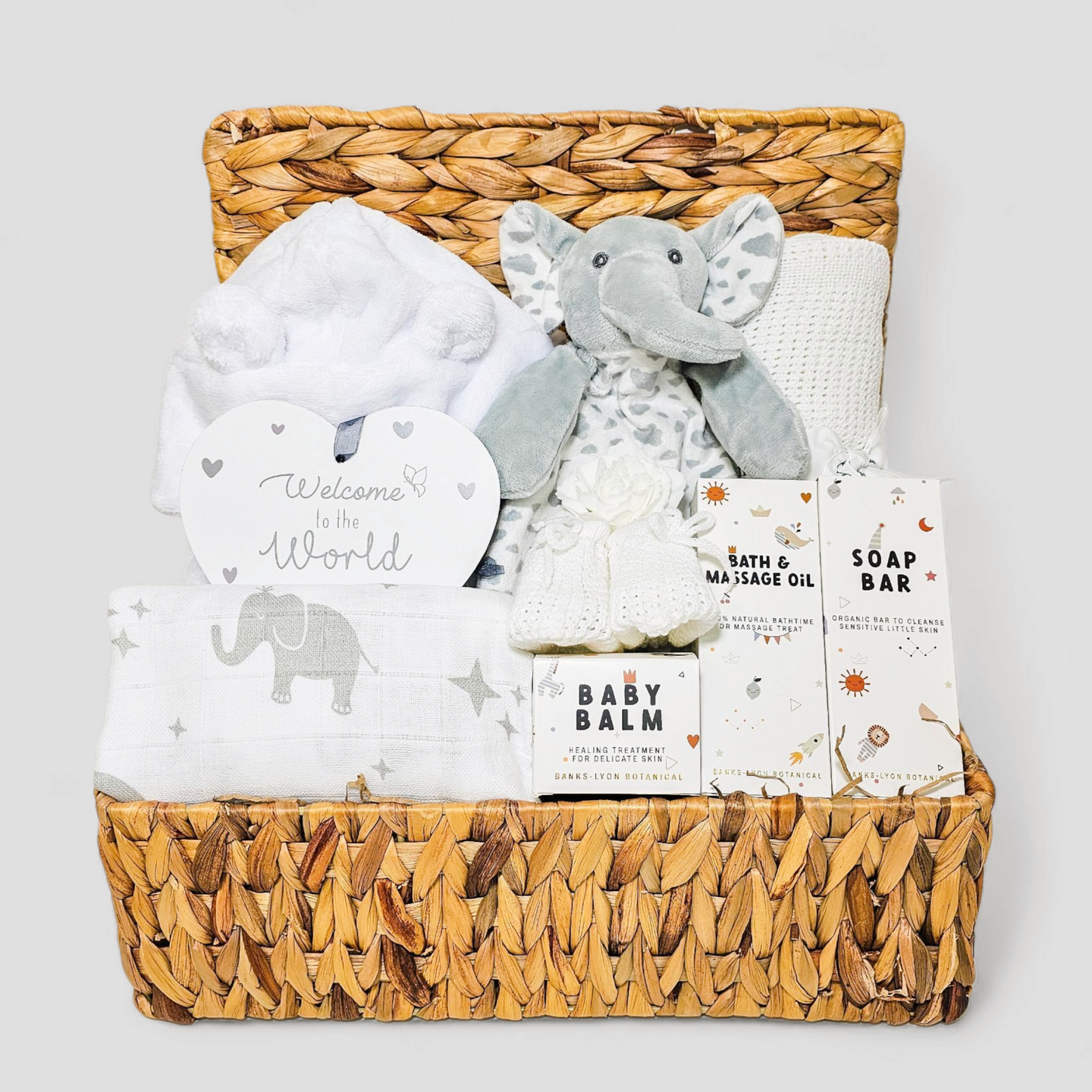 Elephant-Themed Baby Shower Hamper - Unisex Baby Gifts - Ema and Boo
