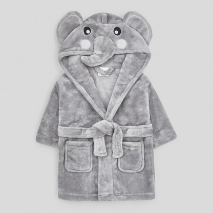 Gray Elephant-themed children's robe on a light gray background