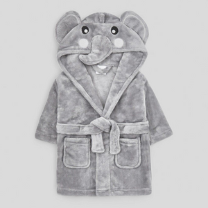 Gray Elephant-themed children's robe on a light gray background