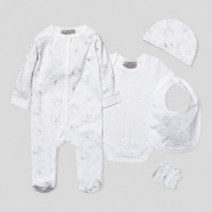 Baby clothing set with onesie, bib, and hat - New Baby Gift