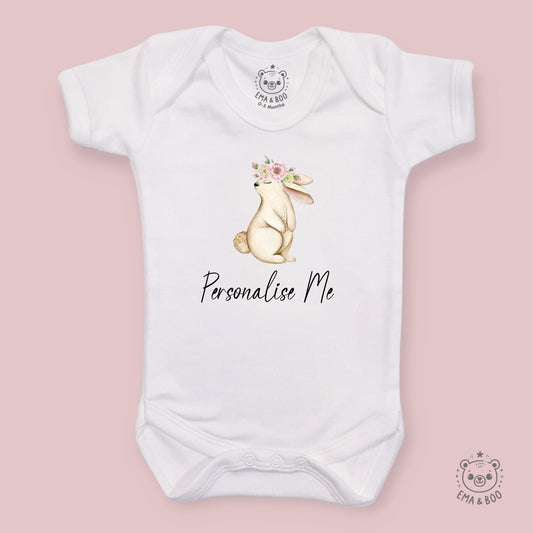 Personalised Baby Bodysuits - Floral Bunny