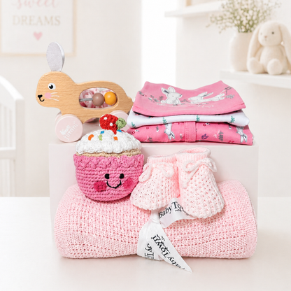baby girl gift hamper newborn gift box pink baby clothes blanket booties toy luxury baby gift uk