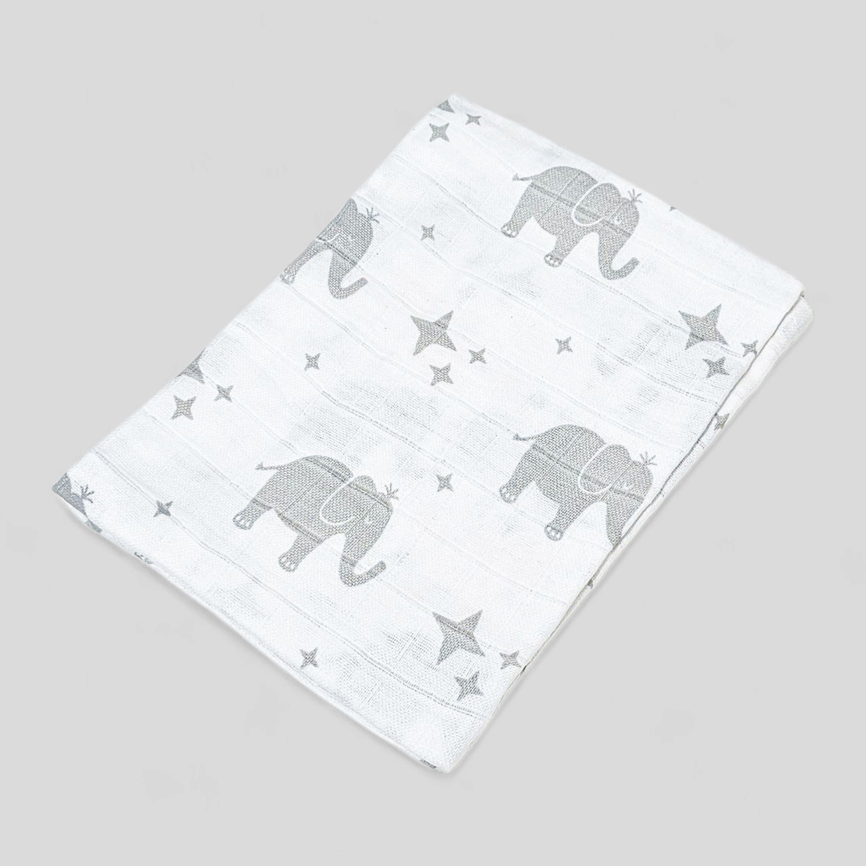 Grey Elephant muslin square – 100% cotton baby cloth and infant gift