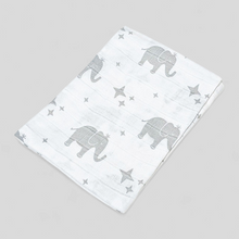 Load image into Gallery viewer, Grey Elephant muslin square – 100% cotton baby cloth and infant gift
