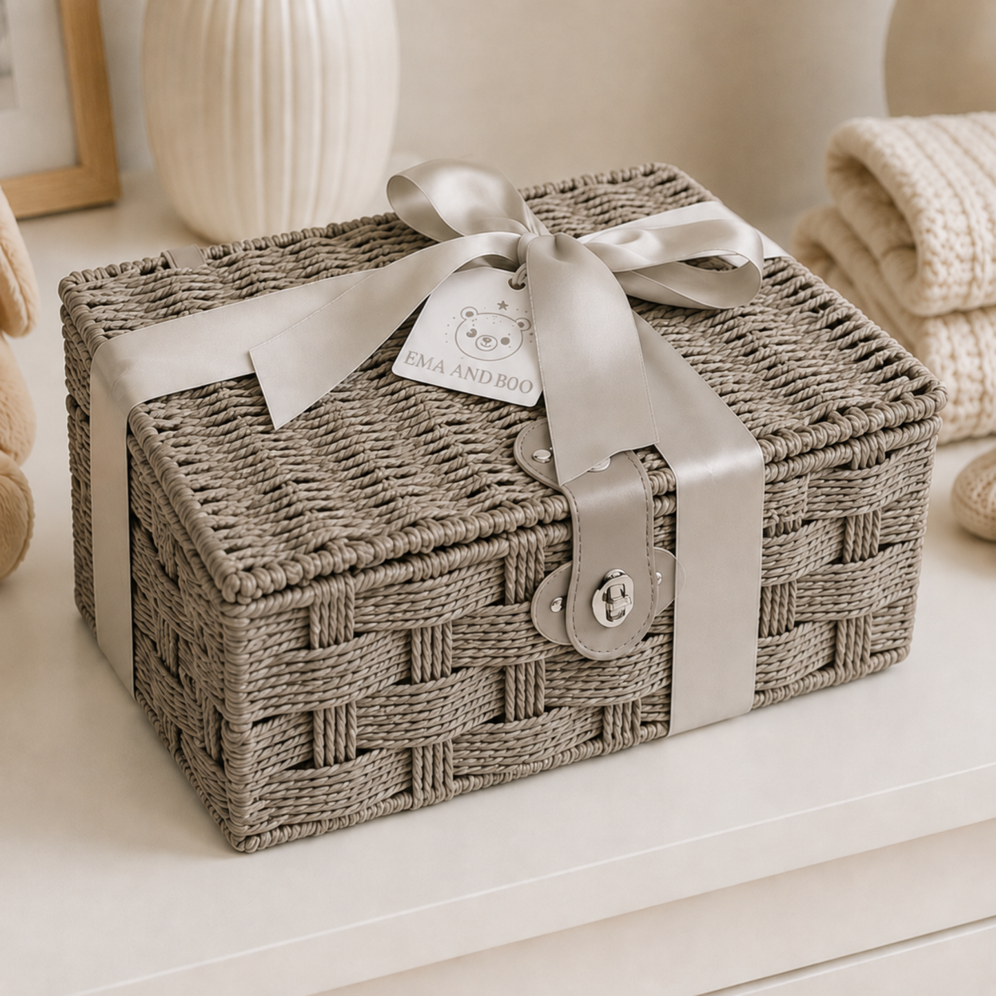 Grey Paper Rope Hamper | Build Your Own Baby Hamper | Newborn baby gifts