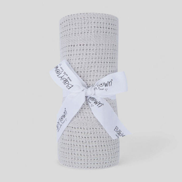 Grey cotton cellular baby blanket – unisex breathable newborn gift