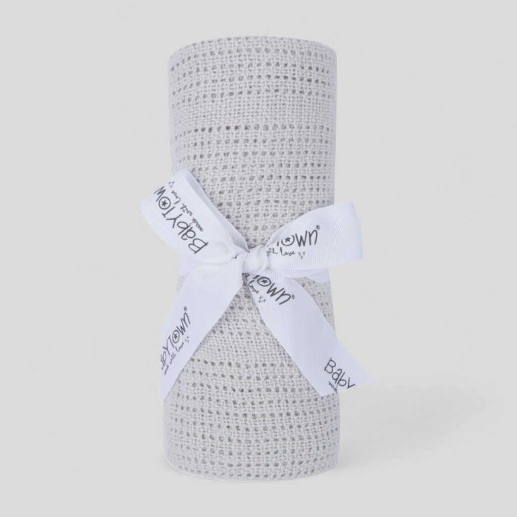 Grey cotton cellular baby blanket – unisex breathable newborn gift