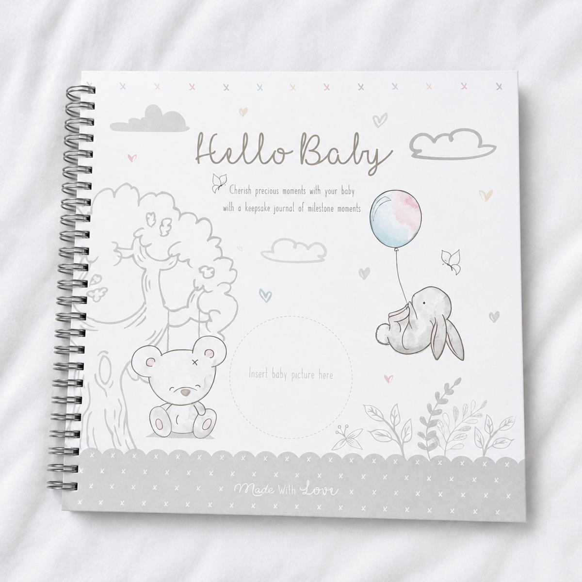 Hello Baby neutral baby milestone keepsake journal and first year memory book