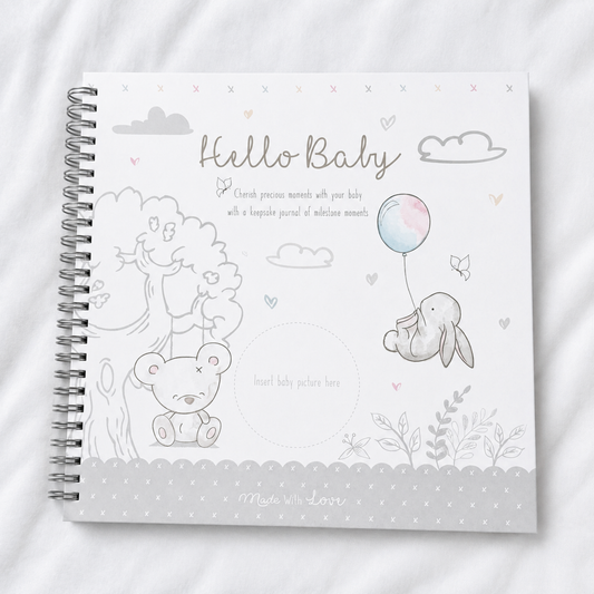 Hello Baby neutral baby milestone keepsake journal and first year memory book