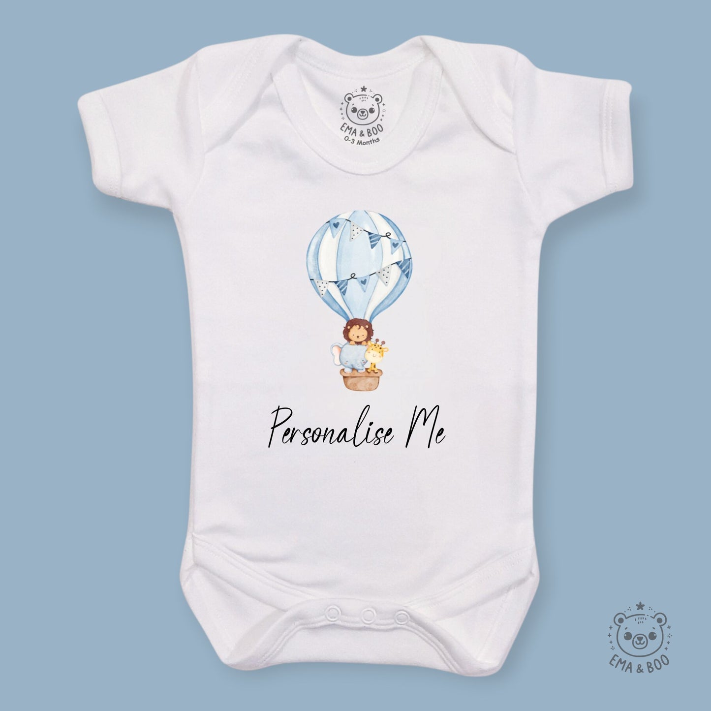 Personalised Baby Bodysuits - Hoy Air Balloon Blue