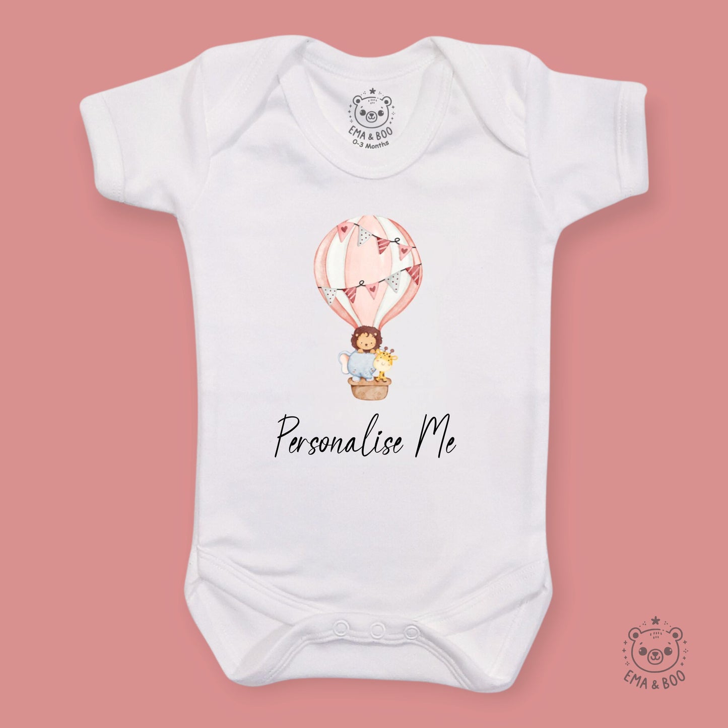 Personalised Baby Bodysuits - Hoy Air Balloon Pink