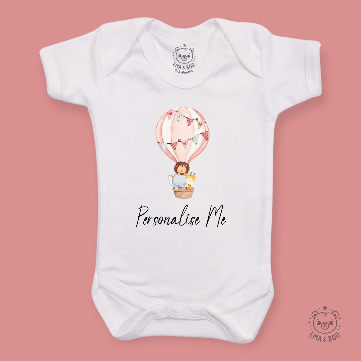 Personalised Baby Bodysuits - Hoy Air Balloon Pink