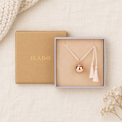 ILADO rose gold JOY maternity necklace presented in gift box