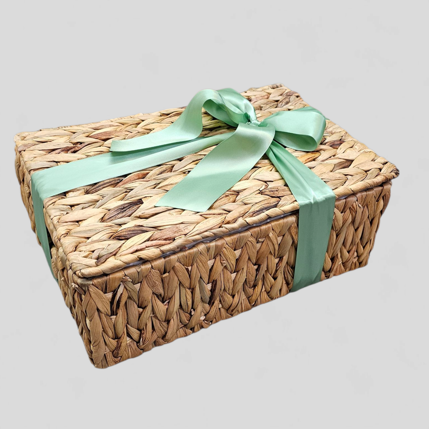 Luxury Basket Hamper for Babies with Sage Green Ribbon