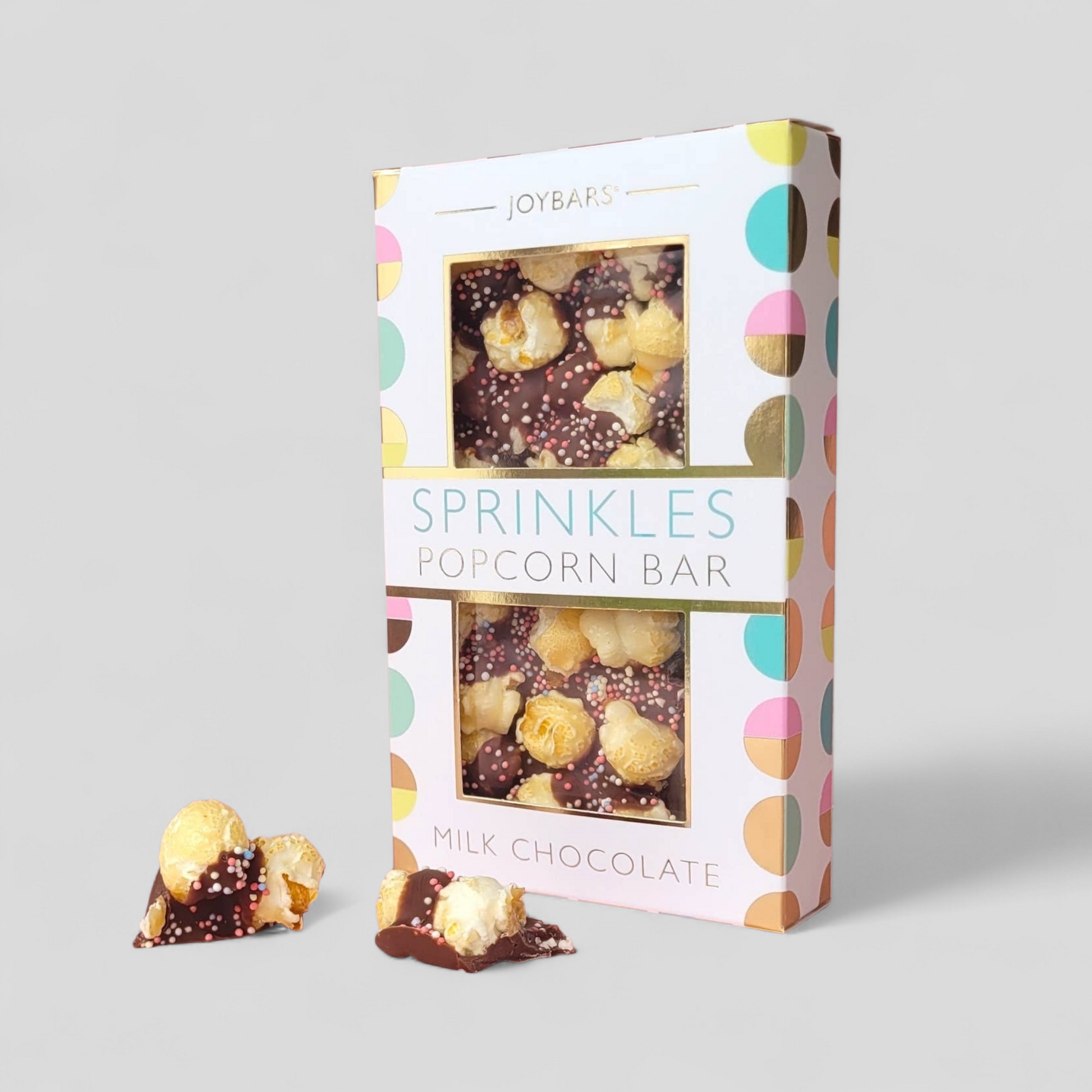 Milk chocolate popcorn bar with colourful sprinkles – ideal new mum gift and baby hamper add-on