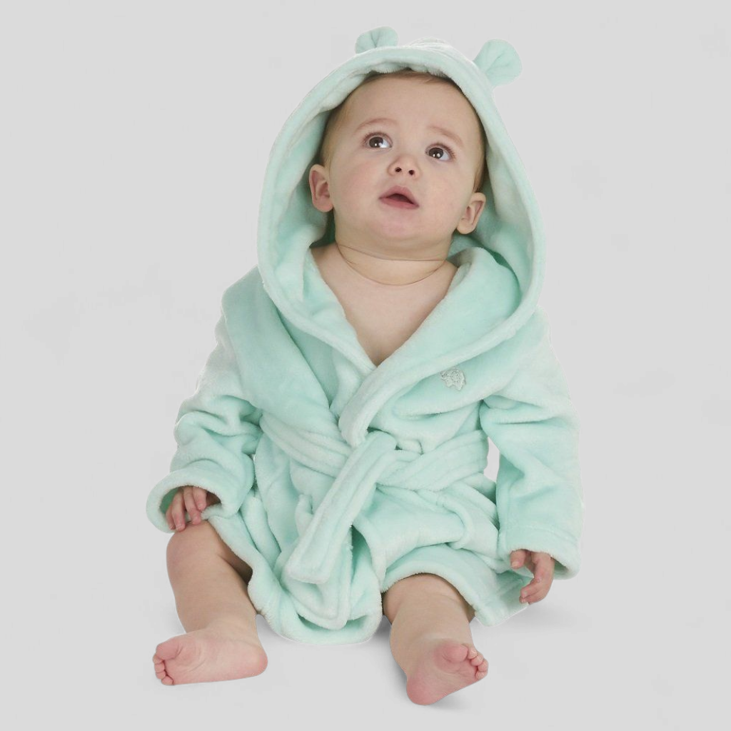Mint Plush Baby Dressing Gown | Soft Hooded Robe for Babies
