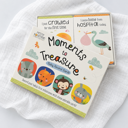 Moments to Treasure baby milestone and record cards by Petite Boutique with illustrated baby first milestone cards