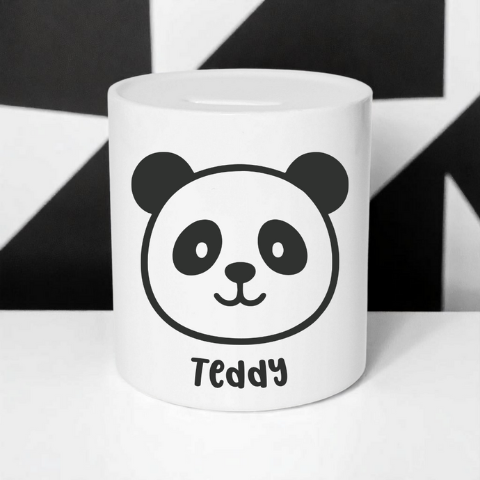 Personalised Money Box with Panda Design | Monochrome Keepsake